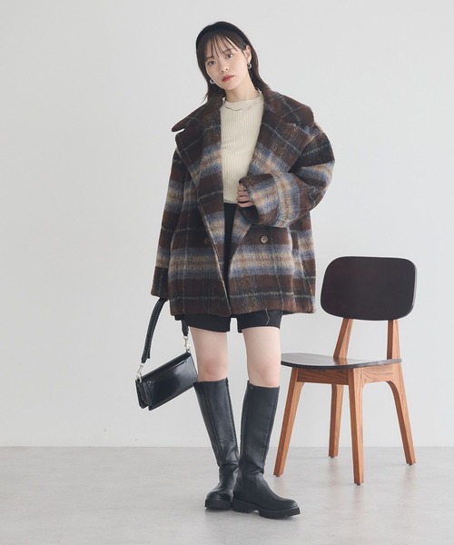 2025AW】チェックシャギーコート（テーラードジャケット）｜earth