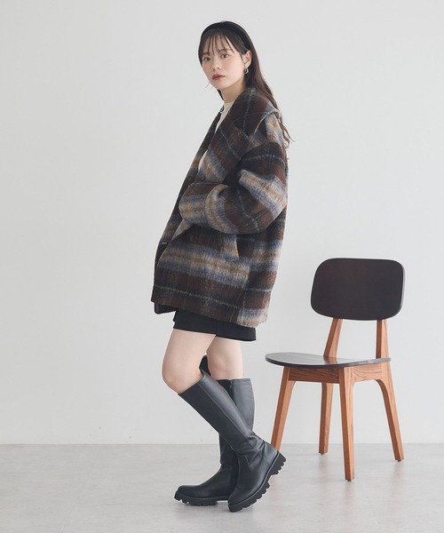 earth シャギーコート アースミュージックアンドエコロジー earth music&ecology チェック