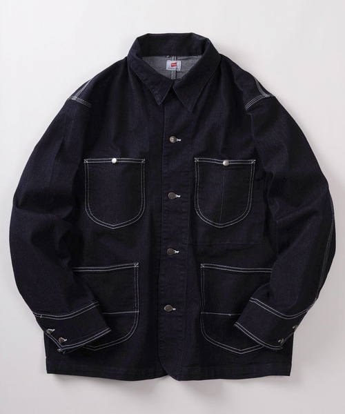 HANES(ヘインズ)の「【78】【Hanes/ヘインズ】デニムカバーオール/デニムジャケット/アメカジ(カバーオール・メンズ・ブラック/サックスブルー/ワンウォッシュ/ブルー・S/M/L/XL)」の4枚目の写真