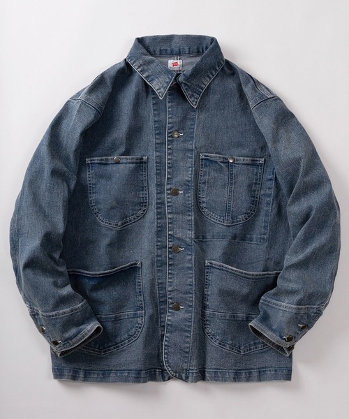 HANES(ヘインズ)の「【78】【Hanes/ヘインズ】デニムカバーオール/デニムジャケット/アメカジ(カバーオール・メンズ・ブラック/サックスブルー/ワンウォッシュ/ブルー・S/M/L/XL)」の2枚目の写真