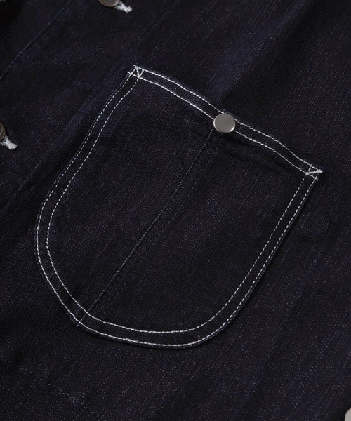 HANES(ヘインズ)の「【78】【Hanes/ヘインズ】デニムカバーオール/デニムジャケット/アメカジ(カバーオール・メンズ・ブラック/サックスブルー/ワンウォッシュ/ブルー・S/M/L/XL)」の8枚目の写真