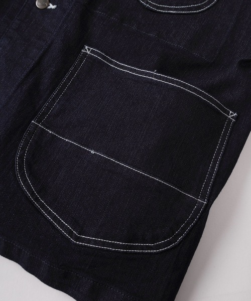 HANES(ヘインズ)の「【78】【Hanes/ヘインズ】デニムカバーオール/デニムジャケット/アメカジ(カバーオール・メンズ・ブラック/サックスブルー/ワンウォッシュ/ブルー・S/M/L/XL)」の9枚目の写真