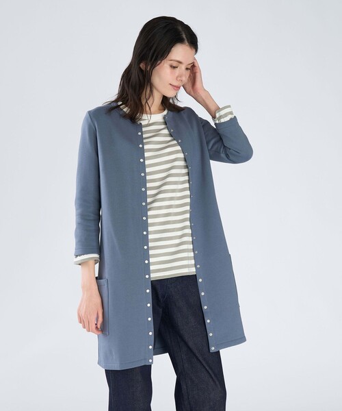 agnes b.(アニエスベー)の「オーガニックコットン メルトン 七分袖 カーディガンプレッション "Robe"(カーディガン/ボレロ・レディース・グレー系その他・1/2/3)」の2枚目の写真