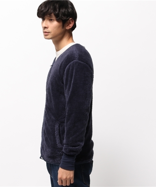 OUTLET(アウトレット)の「【WHO'S WHO gallery】両面ボアZIPカーデ(カーディガン/ボレロ・メンズ・ネイビー/アイボリー/グレー・LARGE)」の4枚目の写真