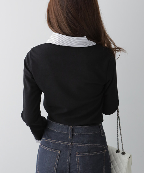 VIVID LADY（ビビッドレディー）の「シャツレイヤード風トップス（カーディガン/ボレロ・レディース・ブラック/ブラウン/ネイビー・FREE）」の19枚目の写真