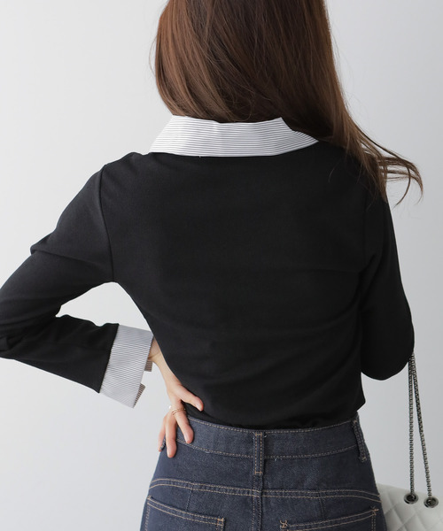 VIVID LADY（ビビッドレディー）の「シャツレイヤード風トップス（カーディガン/ボレロ・レディース・ブラック/ブラウン/ネイビー・FREE）」の20枚目の写真