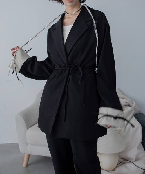 VACANCY（ヴァカンシー）の「チャイナボタンオーバージャケット/SETUP（テーラードジャケット・レディース・チャコールグレー/ブラック・FREE）」の6枚目の写真