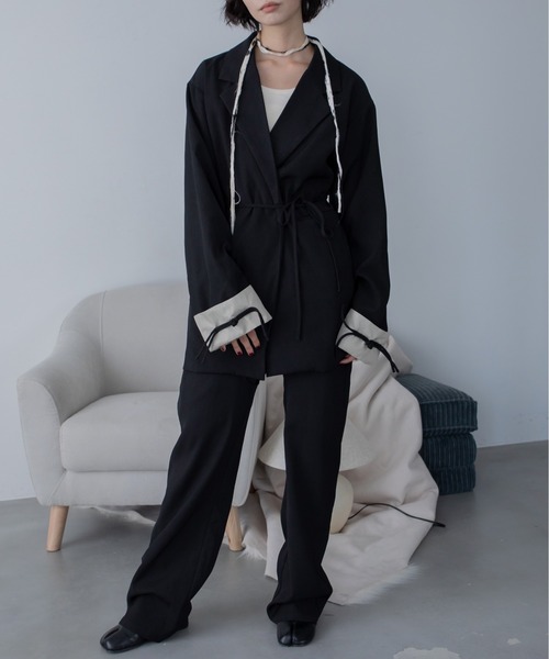 VACANCY（ヴァカンシー）の「チャイナボタンオーバージャケット/SETUP（テーラードジャケット・レディース・チャコールグレー/ブラック・FREE）」の9枚目の写真