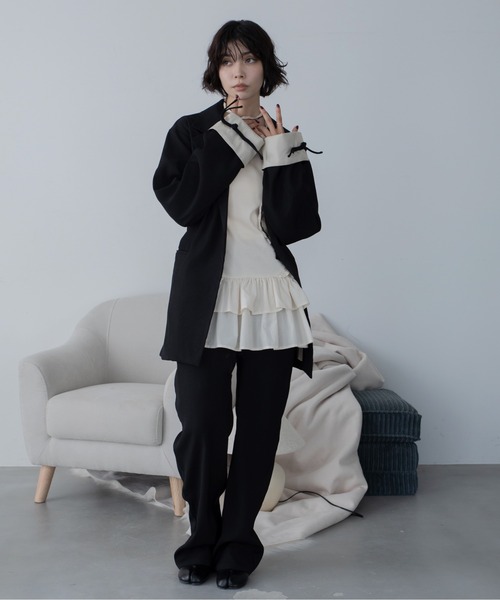 VACANCY（ヴァカンシー）の「チャイナボタンオーバージャケット/SETUP（テーラードジャケット・レディース・チャコールグレー/ブラック・FREE）」の4枚目の写真