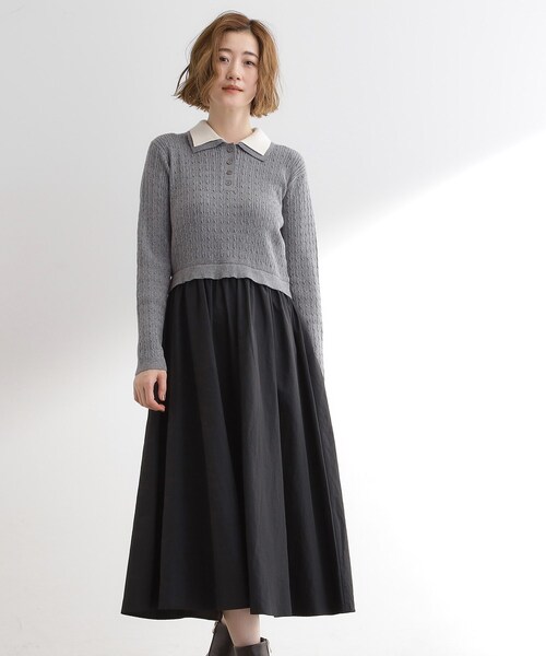 grove(グローブ)の「【時短コーデ】ポロニットドッキングワンピース(ワンピース・レディース・グレー系4/ネイビー系4/ブラック系4・02/03/01/04/05)」の2枚目の写真