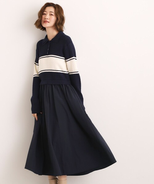 grove(グローブ)の「【時短コーデ】ポロニットドッキングワンピース(ワンピース・レディース・グレー系4/ネイビー系4/ブラック系4・02/03/01/04/05)」の3枚目の写真