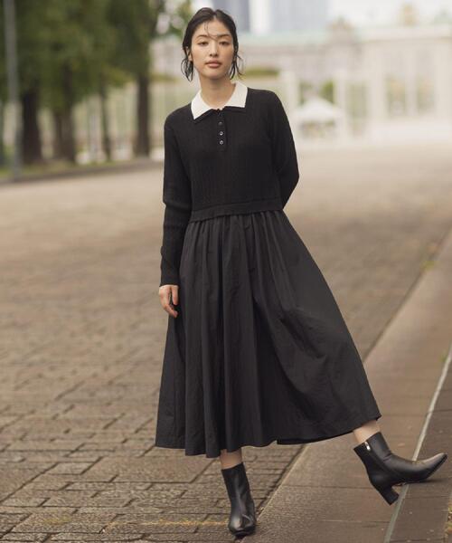 grove(グローブ)の「【時短コーデ】ポロニットドッキングワンピース(ワンピース・レディース・グレー系4/ネイビー系4/ブラック系4・02/03/01/04/05)」の10枚目の写真