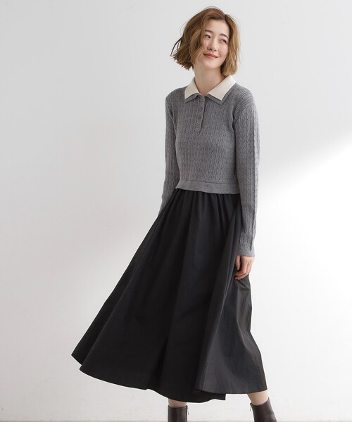 grove(グローブ)の「【時短コーデ】ポロニットドッキングワンピース(ワンピース・レディース・グレー系4/ネイビー系4/ブラック系4・02/03/01/04/05)」の12枚目の写真