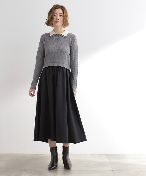 grove(グローブ)の「【時短コーデ】ポロニットドッキングワンピース(ワンピース・レディース・グレー系4/ネイビー系4/ブラック系4・02/03/01/04/05)」の13枚目の写真