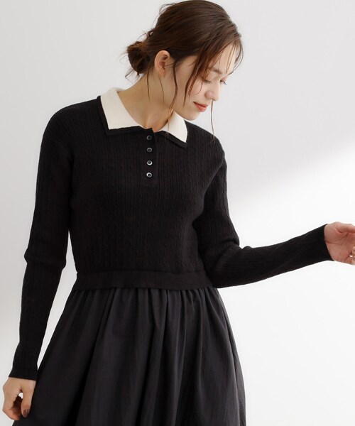 grove(グローブ)の「【時短コーデ】ポロニットドッキングワンピース(ワンピース・レディース・グレー系4/ネイビー系4/ブラック系4・02/03/01/04/05)」の16枚目の写真