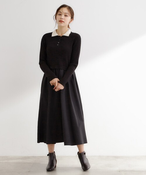 grove(グローブ)の「【時短コーデ】ポロニットドッキングワンピース(ワンピース・レディース・グレー系4/ネイビー系4/ブラック系4・02/03/01/04/05)」の18枚目の写真