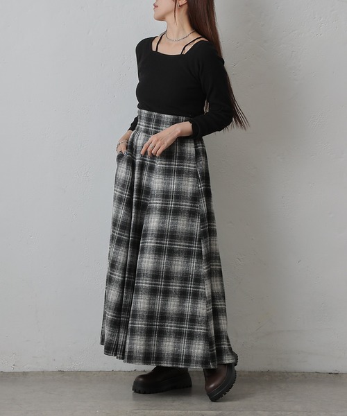 COLONY 2139（コロニートゥーワンスリーナイン）の「起毛チェックフレアスカート（スカート・レディース・ブラック/ブラウン・FREE）」の14枚目の写真