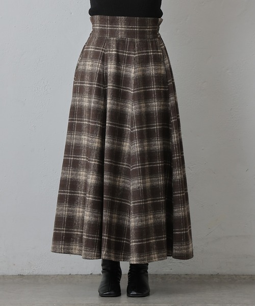 COLONY 2139（コロニートゥーワンスリーナイン）の「起毛チェックフレアスカート（スカート・レディース・ブラック/ブラウン・FREE）」の3枚目の写真