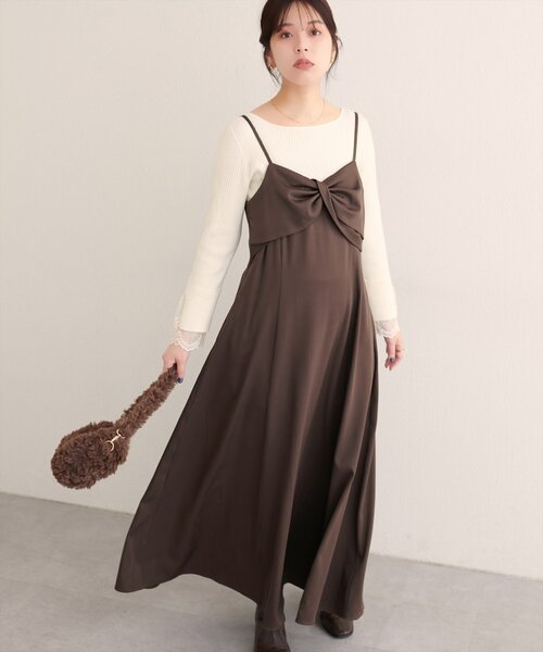 natural couture（ナチュラルクチュール）の「【WEB限定】〈osono〉ねじりリボンキャミワンピース（ワンピース・レディース・ブラウン/アイボリー/ブラック・MEDIUM/LARGE）」の3枚目の写真