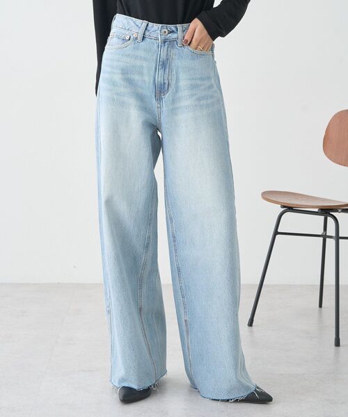 セール】セルフカットワイドデニムパンツ（デニムパンツ）｜earth