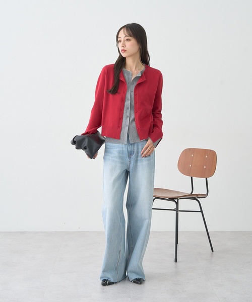 earth music&ecology（アースミュージックアンドエコロジー）の「セルフカットワイドデニムパンツ（デニムパンツ・レディース・ライトインディゴブルー/インディゴブルー・S/M/L）」の14枚目の写真