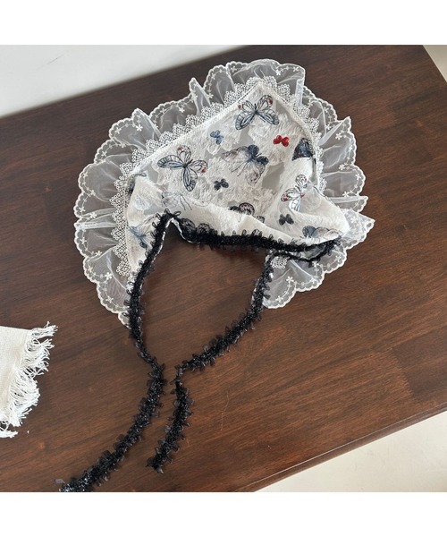 セール】蝶プリント レース飾りヘッドカバー 首元のアクセサリー 腰