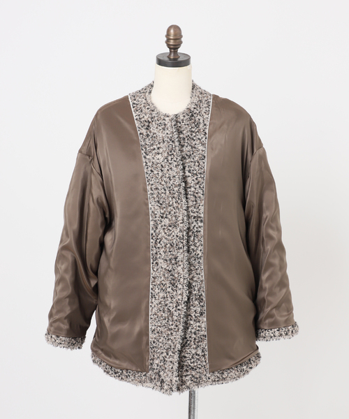 ループヤーンノーカラージャケットコート（ノーカラージャケット