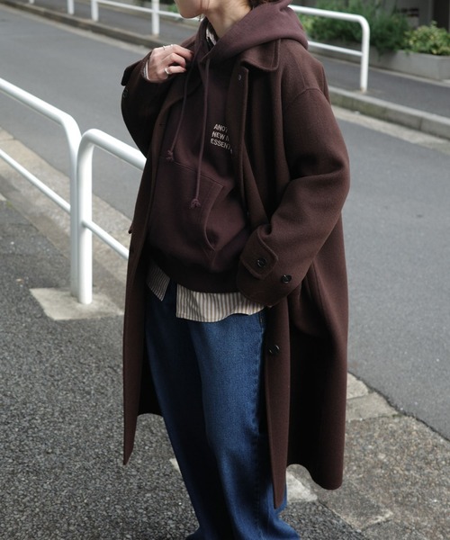 ADORE ダークブラウン ロングコート カシミヤ混 2TONE リバーロングコート （アウター）｜ADORE / アドーア