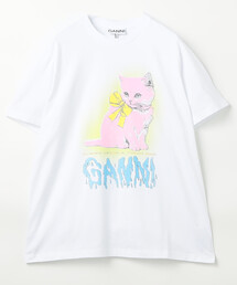 GANNI | GANNI/ガニー Basic Cotton Jersey Neon Kitty / T4339 / T4340 / オーガニックコットン アニマルプリント 半袖Tシャツ(Tシャツ/カットソー)