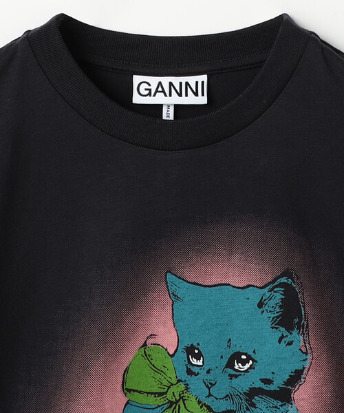 GANNI（ガニー）の「GANNI/ガニー Basic Cotton Jersey Neon Kitty / T4339 / T4340 / オーガニックコットン アニマルプリント 半袖Tシャツ（Tシャツ/カットソー・レディース・チャコールグレー/オフホワイト・SMALL）」の4枚目の写真
