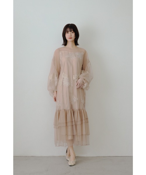 【オケージョン】【結婚式】【パーティ】シースルー フリル オールインワン フリル袖ウエスト切替オールインワン｜結婚式パーティのレンタルドレス
