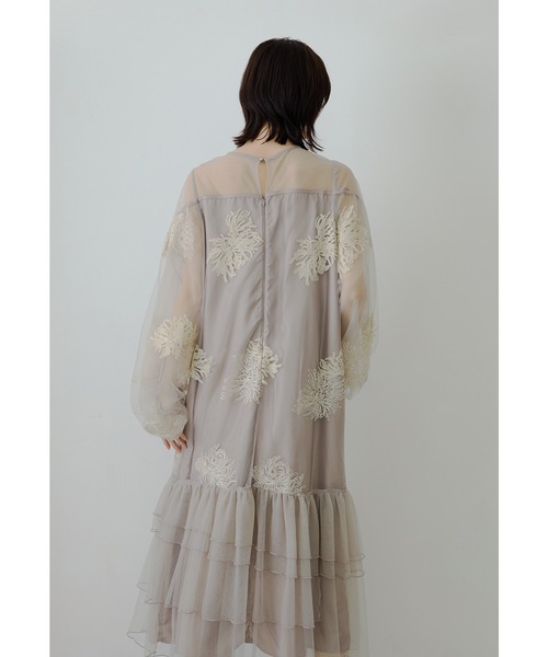 フラワー刺繍ティアードフリルドレス Aライン マタニティ 妊婦 結婚式