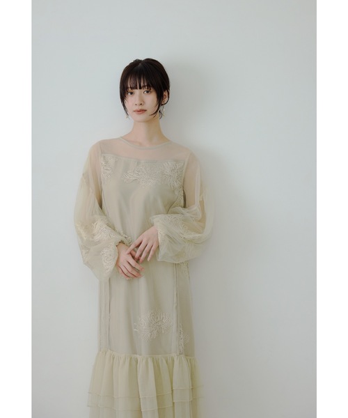 フラワー刺繍ティアードフリルドレス Aライン マタニティ 妊婦 結婚式
