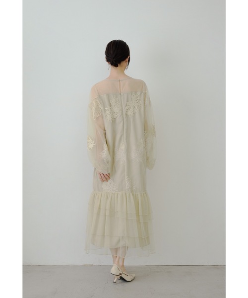 フラワー刺繍ティアードフリルドレス Aライン マタニティ 妊婦 結婚式