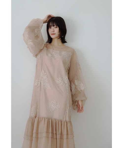 フラワー刺繍ティアードフリルドレス Aライン マタニティ 妊婦 結婚式