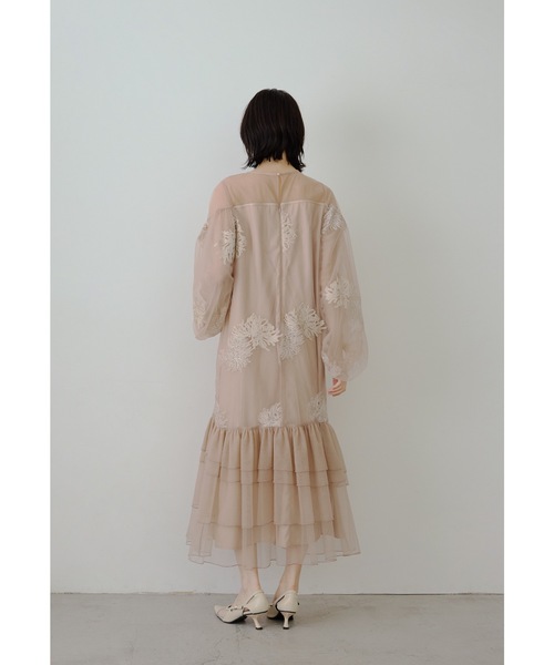 フラワー刺繍ティアードフリルドレス Aライン マタニティ 妊婦 結婚式