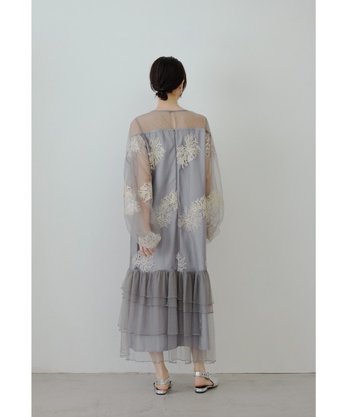 フラワー刺繍ティアードフリルドレス Aライン マタニティ 妊婦 結婚式