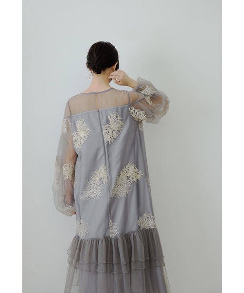 フラワー刺繍ティアードフリルドレス Aライン マタニティ 妊婦 結婚式
