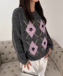 アーガイルニットカーディガン