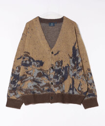 TETE（テット）の「【TETE SELECTION】モヘア混ジャガードニットカーディガン/長袖 Vネック アート柄 ペイント柄 ユニセックス 韓国ファッション ストリート きれいめ 古着風（カーディガン/ボレロ・メンズ）」