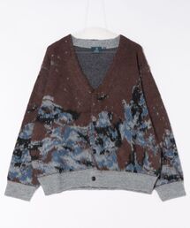【TETE SELECTION】モヘア混ジャガードニットカーディガン/長袖 Vネック アート柄 ペイント柄 ユニセックス 韓国ファッション ストリート きれいめ 古着風