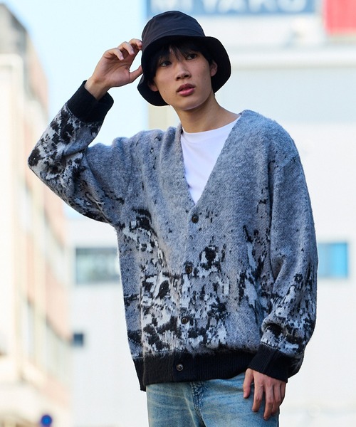 【入手困難】90s 総柄カーディガン ジャケット × ネコスウェット 90's Made in USA 