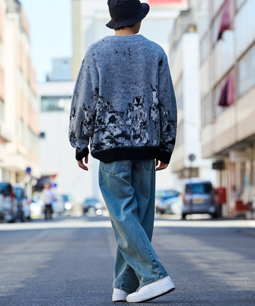 TETE(テット)の「【TETE SELECTION】モヘア混ジャガードニットカーディガン/長袖 Vネック アート柄 ペイント柄 ユニセックス 韓国ファッション ストリート きれいめ 古着風(カーディガン/ボレロ・メンズ・ミックスグレー/ブラウン/ブラック×グレー・MEDIUM/LARGE/X-LARGE)」の11枚目の写真