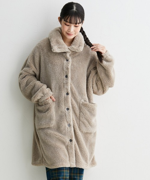 nissen（ニッセン）の「ふわぬくマイクロファー首あったか前開きルームガウン（ガウン/バスローブ・レディース・グレイッシュベージュ/ブルー/ピンク・M-LL/3L～4L）」の11枚目の写真