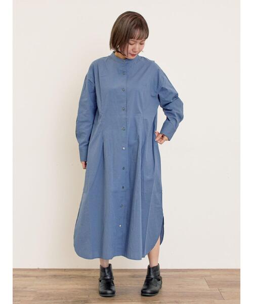Samansa Mos2（サマンサ モスモス）の「◎タックシャツワンピース（ワンピース・レディース・ブルー/ブラウン/キナリ・F）」の3枚目の写真