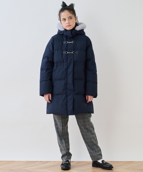 ボンポワン　10a コート　ネイビー 130cmあり】【はっ水・家庭洗濯可】Aラインダウンコート（ダウン