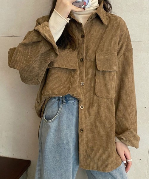 SallyLunn(サリーラン)の「ダブルポケットコーデュロイシャツ(シャツ/ブラウス・レディース・ベージュ/ブラウン/ピンク・L/M)」の1枚目の写真