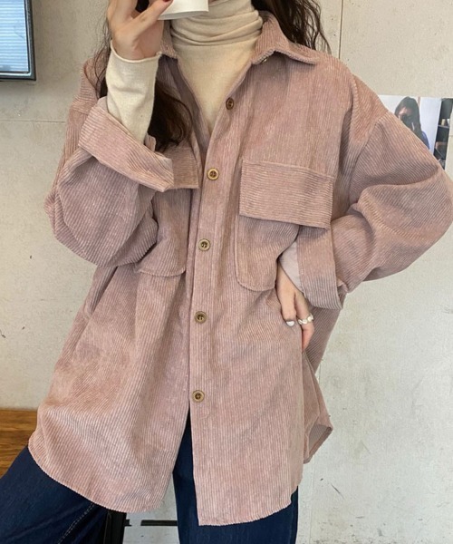 SallyLunn(サリーラン)の「ダブルポケットコーデュロイシャツ(シャツ/ブラウス・レディース・ベージュ/ブラウン/ピンク・L/M)」の3枚目の写真