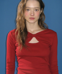KNOT RIBBON SLIT LONG SLEEVE RED