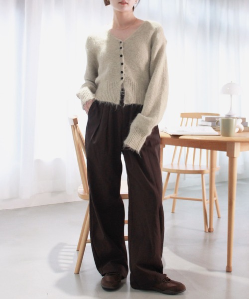 Reurie'(レウリィ)の「ボタンニットカーディガン / 起毛 ふわふわニット バイカラー 配色 ベーシック カジュアル オフィスカジュアル Vネック(カーディガン/ボレロ・レディース・ベージュ/ホワイト/グレー・FREE)」の17枚目の写真